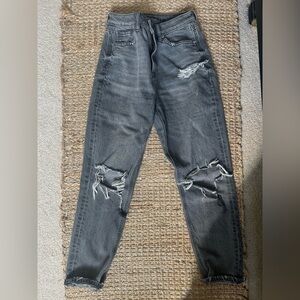 American Eagle Light Grey Wash Distressed Mom Jeans
